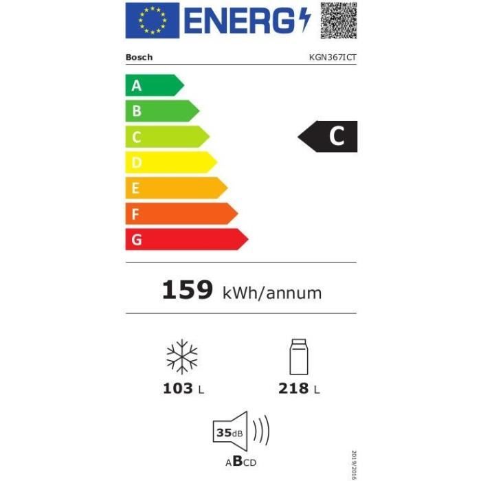 Réfrigérateur combiné BOSCH KGN367ICT SER4 - 2 Portes - Pose libre - Capacité 321L - H186 x L60 x P66,50 cm - Inox