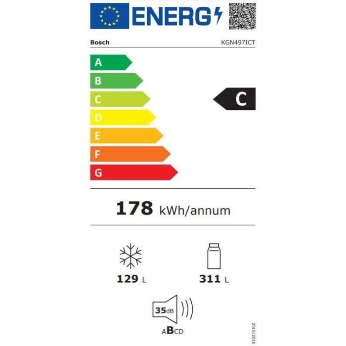 Réfrigérateur combiné pose-libre BOSCH - KGN497ICT - 440L - No Frost - 203X70X67cm - Inox