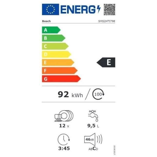 Lave-vaisselle pose libre BOSCH SMS2HTI79E SER2 - 12 couverts - Induction - L60cm - 46dB - Silver/Inox