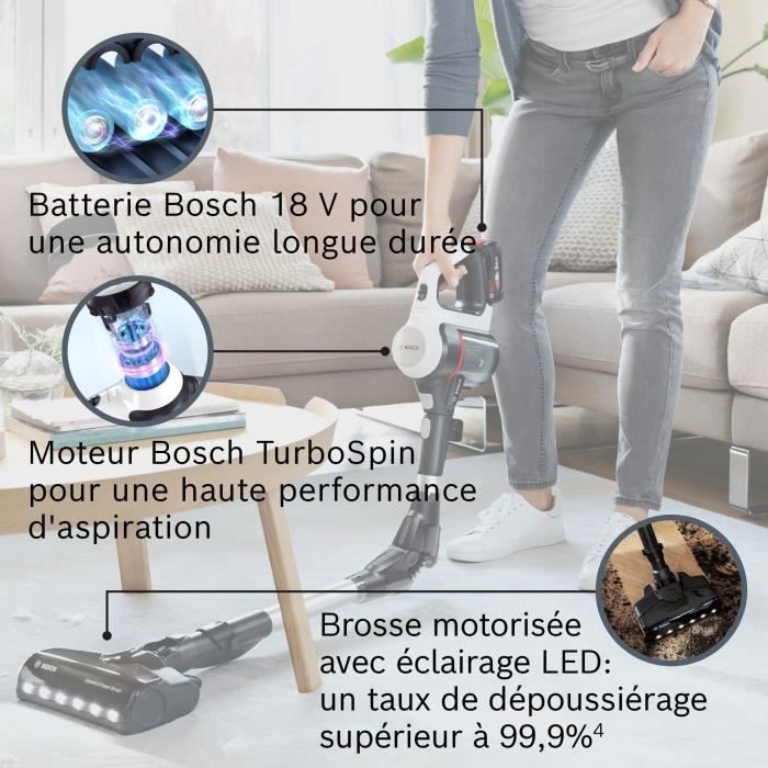 BOSCH BBS711W - Aspirateur Balai Multifonction sans fil Unlimited blanc -  batterie Power For All 18 V lithium-ion 3Ah