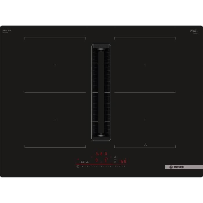 Table induction aspirante - BOSCH SER6 - PVQ711H26E Noir - 4-foyers - Home Connect - L710xP522 mm