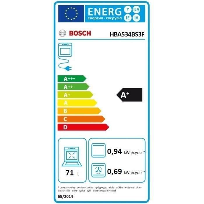 Four intégrable Ecoclean - BOSCH SER4 - HBA534BS3F - Inox - 71 L  - Classe énergie A+ - 59,5 x 59,4 x 54,8 cm