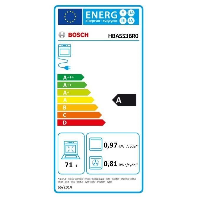 Four électrique encastrable - Air pulsé 3D+ - 71 L - Nettoyage Ecoclean - BOSCH HBA553BR0 - Classe A - Inox