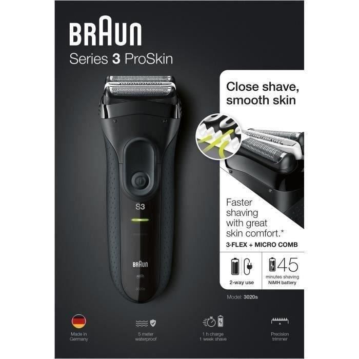 Rasoir électrique BRAUN Series 3 ProSkin 3020s - sans fil - 45 mn -