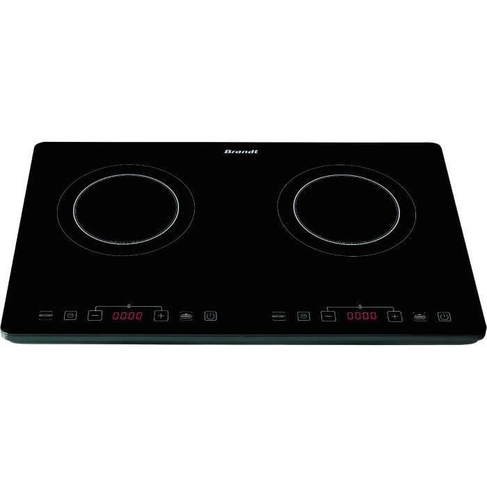 BRANDT Table induction 2 foyers 2000 Watts par foyer 10 positions de cuisson TI2SLIM1 noire