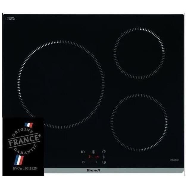 Plaque de cuisson induction - BRANDT - 3 zones - L60 cm - TI364B - 7200 W - Noir