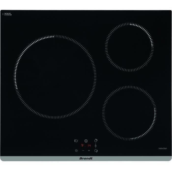 Plaque de cuisson induction - BRANDT - 3 zones - L60 cm - TI364B - 7200 W - Noir