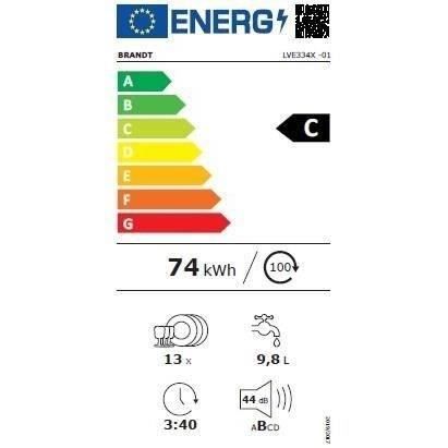 Lave-vaisselle semi-intégrable BRANDT LVE334X - 13 couverts -  L60cm - 44 dB - Inox