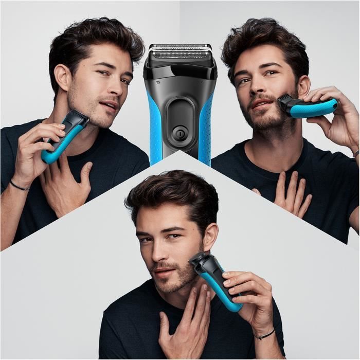 Rasoir électrique barbe homme - BRAUN - Series 3 Shave & Style 3010BT - Technologie Wet & Dry - Noir / Bleu