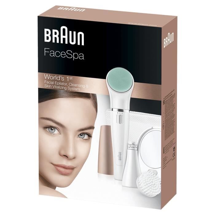 Braun FaceSpa 851V 3-En-1 Épilateur Électrique Femme Visage et Épilation Blanc/Bronze, Brosse Nettoyante, Épilation, Nettoyage