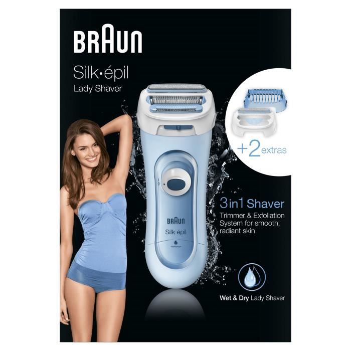 Rasoir électrique BRAUN Silk-épil Lady Shaver 5-160 pour Femme - 3 en 1 - Sans Fil - Wet & Dry - Bleu