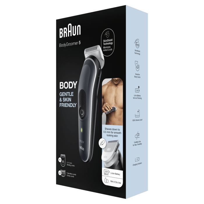 Braun Body Groomer 5 BG5340 Tondeuse Pour Le Corps, Avec Sabot Pour Zones Sensibles, Gris/Blanc