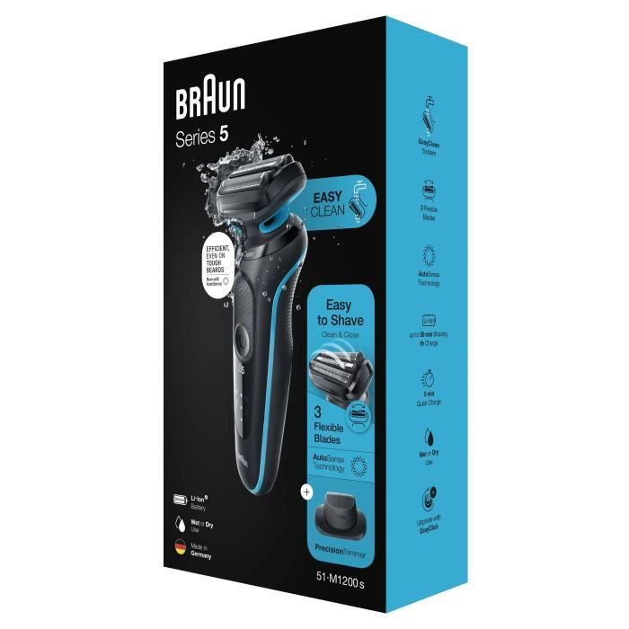 Rasoir électrique Braun Series 5 51-M1200s avec tondeuse de précision - Menthe