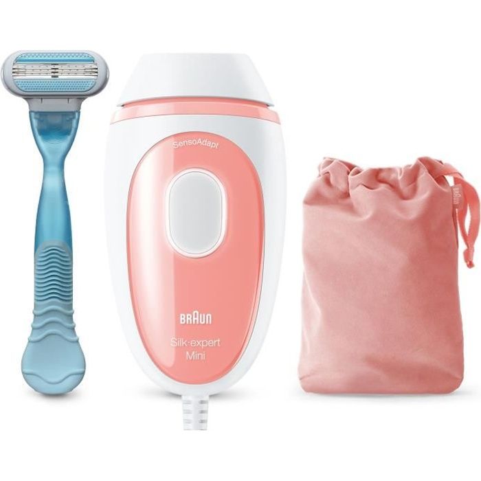 Braun Silk·expert Mini PL1014, Épilateur a Lumiere Pulsée, Épilation Semi-Définitive, Blanc/Rose, Avec Pochette De Voyage