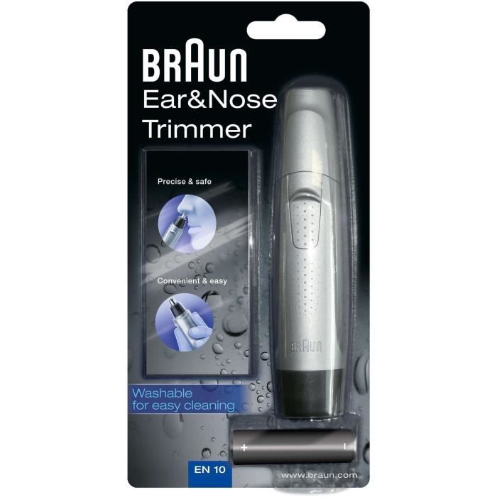 Tondeuse pour oreilles et nez - Braun EN10 - Gris - Autonomie 60 min - Sans fil