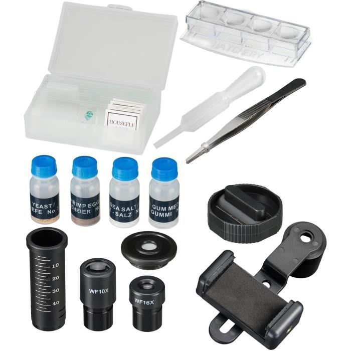 Microscope Biolux SEL avec systeme de zoom - BRESSER JUNIOR - grossissement 40x-1600x - support smartphone - coffret rigide blanc