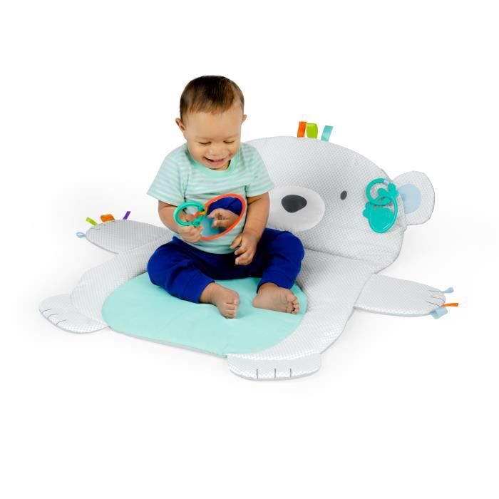 BRIGHT STARTS Tapis d'éveil Ours Polaire, Coussin de support pour position sur le ventre, 4 jouets détachables