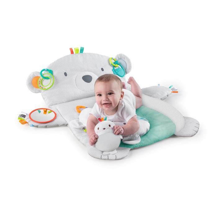 BRIGHT STARTS Tapis d'éveil Ours Polaire, Coussin de support pour position sur le ventre, 4 jouets détachables