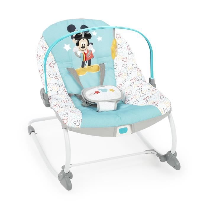 DISNEY BABY Transat évolutif (utilisable jusqu'a 30 mois) - Mickey My Best Friend, 2 jouets inclus, Vibrations automatiques, Harnais