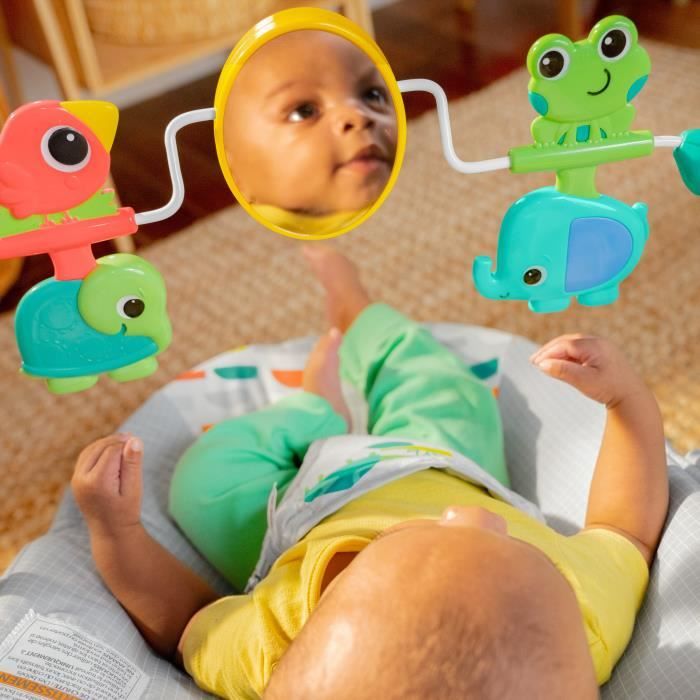 BRIGHT STARTS Transat bébé Animaux, Vibrations apaisantes, Arche d'éveil avec jouets interactifs