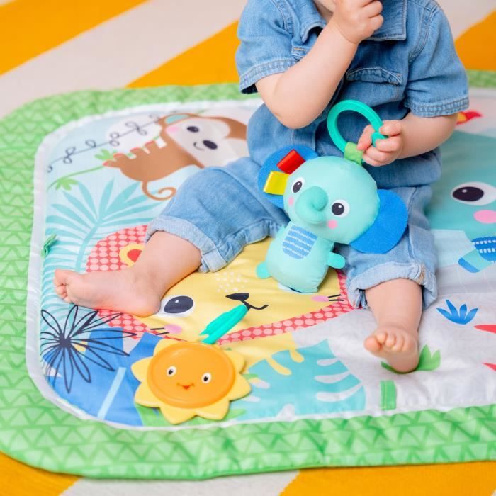 BRIGHT STARTS Tapis d'éveil et d'activités Jungle Vert, 5 jouets inclus et détachables, Arche de jeu pliable