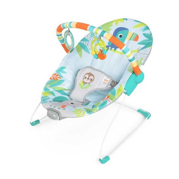 BRIGHT STARTS Transat bébé Toucan, Vibrations apaisantes, Arche d'éveil avec jouets interactifs