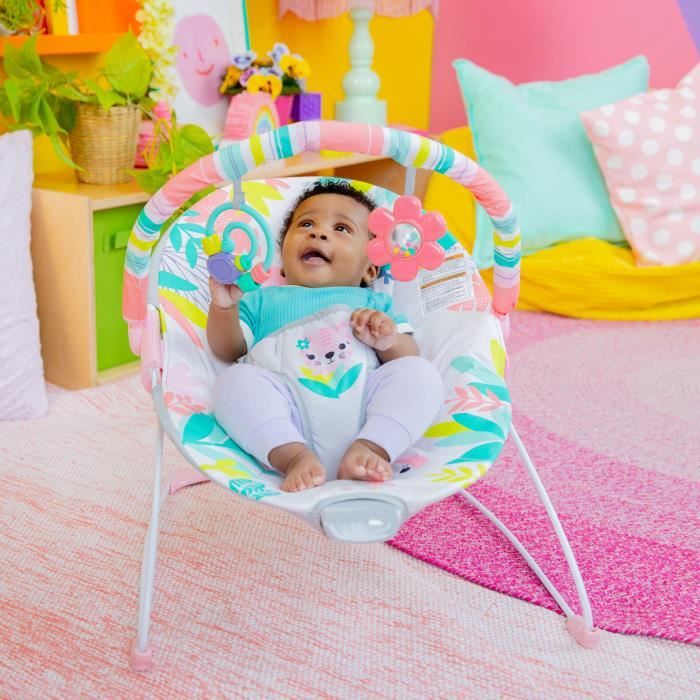 BRIGHT STARTS Transat bébé Toucan, Vibrations apaisantes, Arche d'éveil avec jouets interactifs