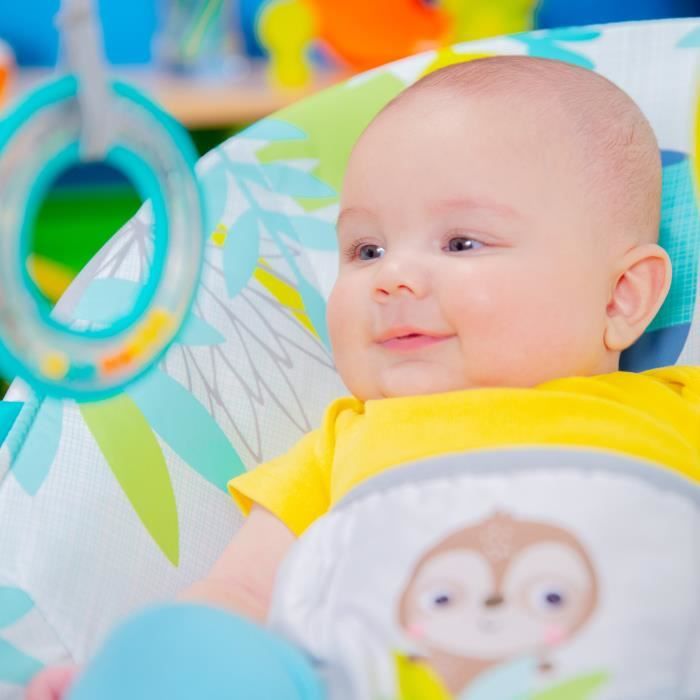 BRIGHT STARTS Transat bébé Toucan, Vibrations apaisantes, Arche d'éveil avec jouets interactifs