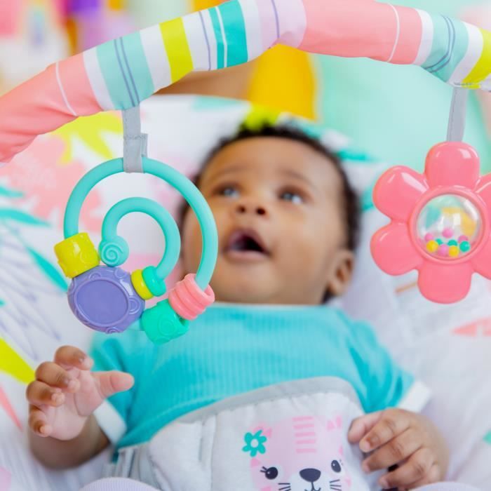 BRIGHT STARTS Transat bébé Toucan, Vibrations apaisantes, Arche d'éveil avec jouets interactifs