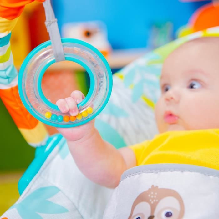 BRIGHT STARTS Transat bébé Toucan, Vibrations apaisantes, Arche d'éveil avec jouets interactifs