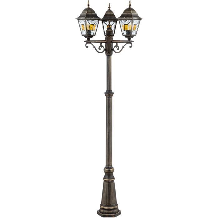 Lampadaire extérieur JANEL - BRILLIANT - noir doré - métal/verre - 3x60W - IP44