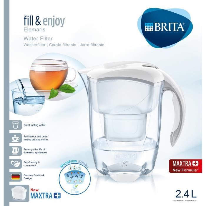 Carafe filtrante - BRITA - ELEMARIS - Blanc - 1 filtre MAXTRA +