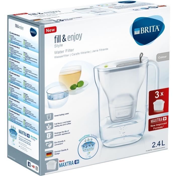 Carafe filtrante - BRITA - Style grise - 3 cartouches MAXTRA+ incluses