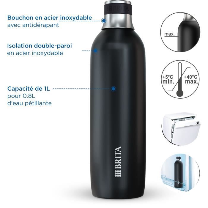 Bouteille isotherme BRITA pour sodaTRIO - acier inoxydable - 1L - noire