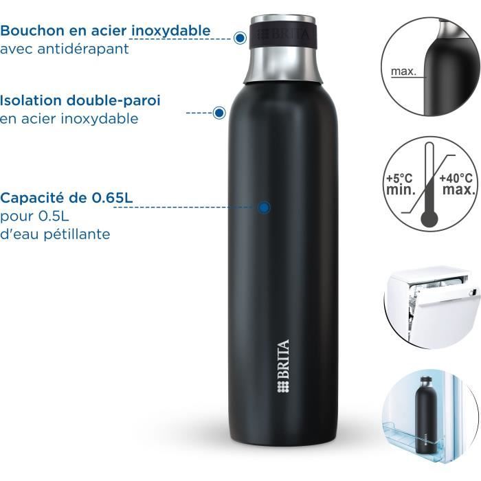 Bouteille isotherme BRITA pour sodaTRIO - acier inoxydable - 0,65L - noire