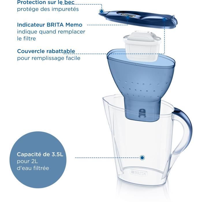 Bouteille et carafe filtrante Brita Carafe filtrante Marella bleu XL (3,5L) inclus 1 cartouche filtrante MAXTRA PRO All-in-1