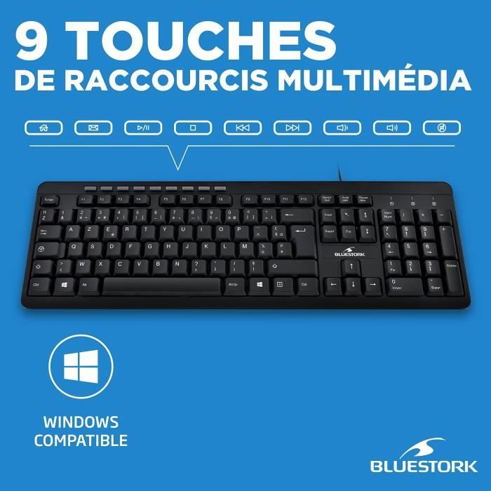 Pack Clavier Souris - BLUESTORK - PACK FIRST II - Filaire - Noir