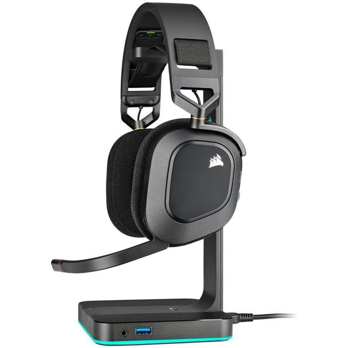 Casque sans fil HS80 RGB - Carbone CORSAIR - Casque micro - Dolby Atmos - Technologie sans fil