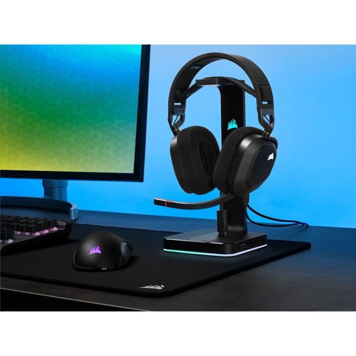 Casque sans fil HS80 RGB - Carbone CORSAIR - Casque micro - Dolby Atmos - Technologie sans fil