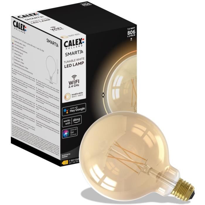 Ampoules connectées Calex LED Filament connectée Globe ambre G125 E27