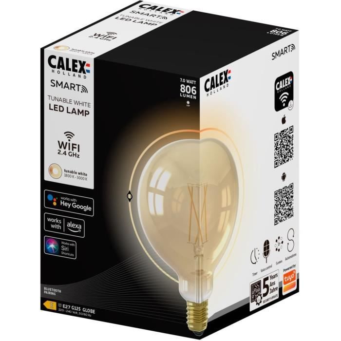 Ampoules connectées Calex LED Filament connectée Globe ambre G125 E27