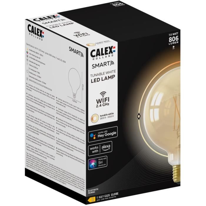 Ampoules connectées Calex LED Filament connectée Globe ambre G125 E27