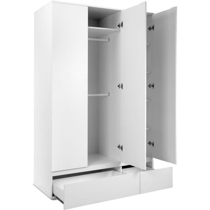 Armoire IMAGE 60B - Décor blanc mat - 3 portes + 2 tiroirs - L121,6 x H191 x P55 cm