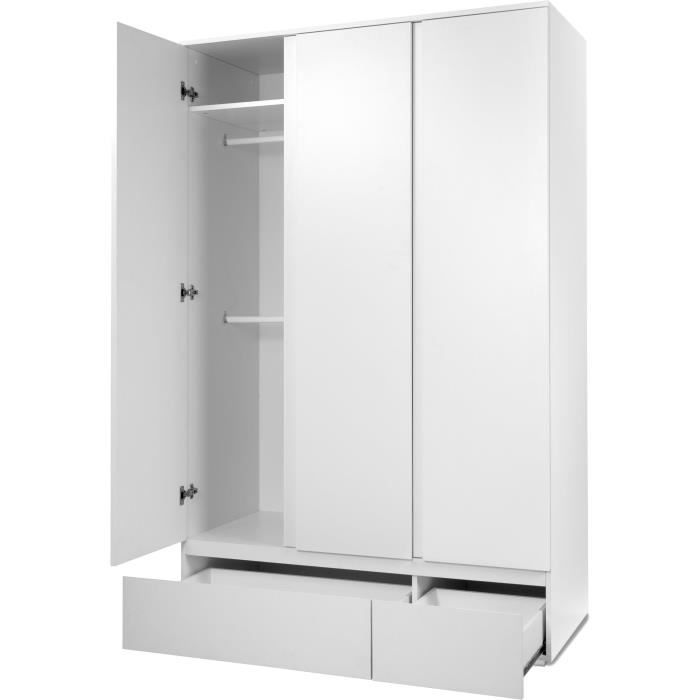 Armoire IMAGE 60B - Décor blanc mat - 3 portes + 2 tiroirs - L121,6 x H191 x P55 cm