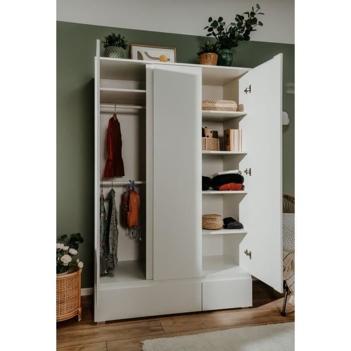 Armoire IMAGE 60B - Décor blanc mat - 3 portes + 2 tiroirs - L121,6 x H191 x P55 cm