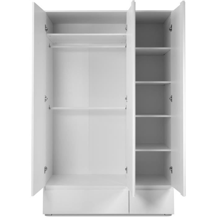 Armoire IMAGE 60B - Décor blanc mat - 3 portes + 2 tiroirs - L121,6 x H191 x P55 cm