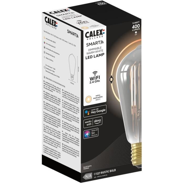 Ampoule LED E27 - CALEX - SMART ST64 - Filament droit - 7 W - 400 lm - 1800 K - Intensité variable - Smokey