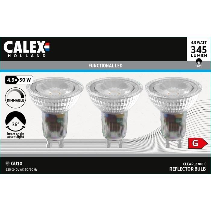 Ampoule LED reflecteur - CALEX - GU10 - 4,9 W - 345 lm - 2700 K - Intensité variable - Chrome