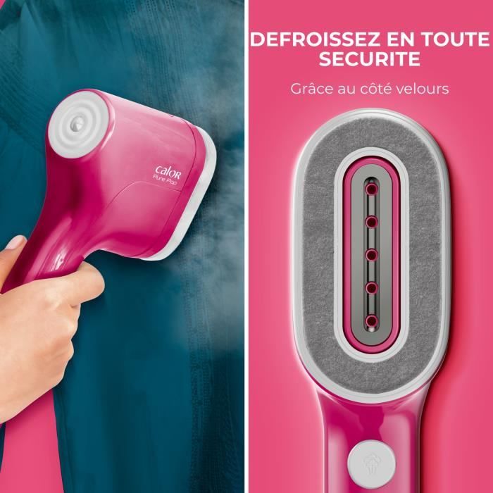 CALOR Pure POP Défroisseur vapeur, Débit 20 g/min, Réservoir 70 ml, Pret en 15 sec, Autonomie 4 min, Défroisse et purifie DT2023C0