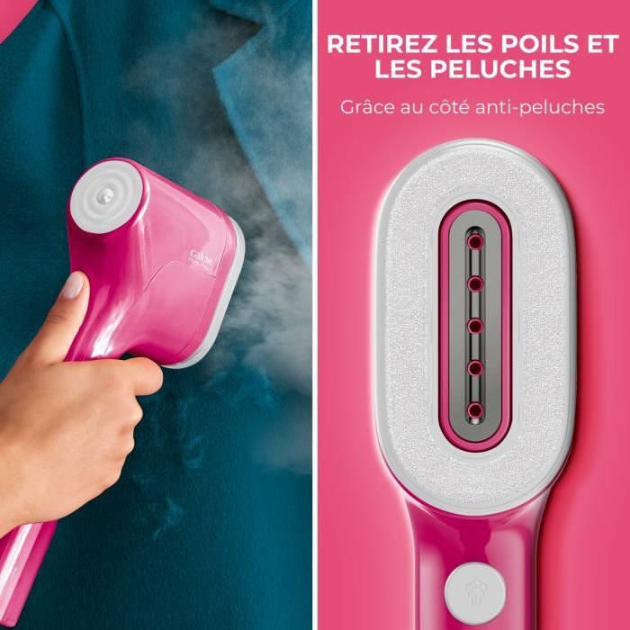 CALOR Pure POP Défroisseur vapeur, Débit 20 g/min, Réservoir 70 ml, Pret en 15 sec, Autonomie 4 min, Défroisse et purifie DT2023C0